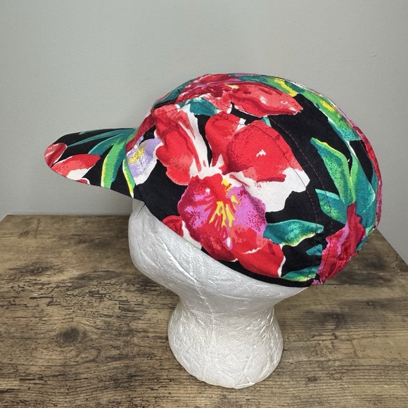 Vintage Hat Cap Fitted Floral Print Multicolor Big Brime - Picture 5 of 9